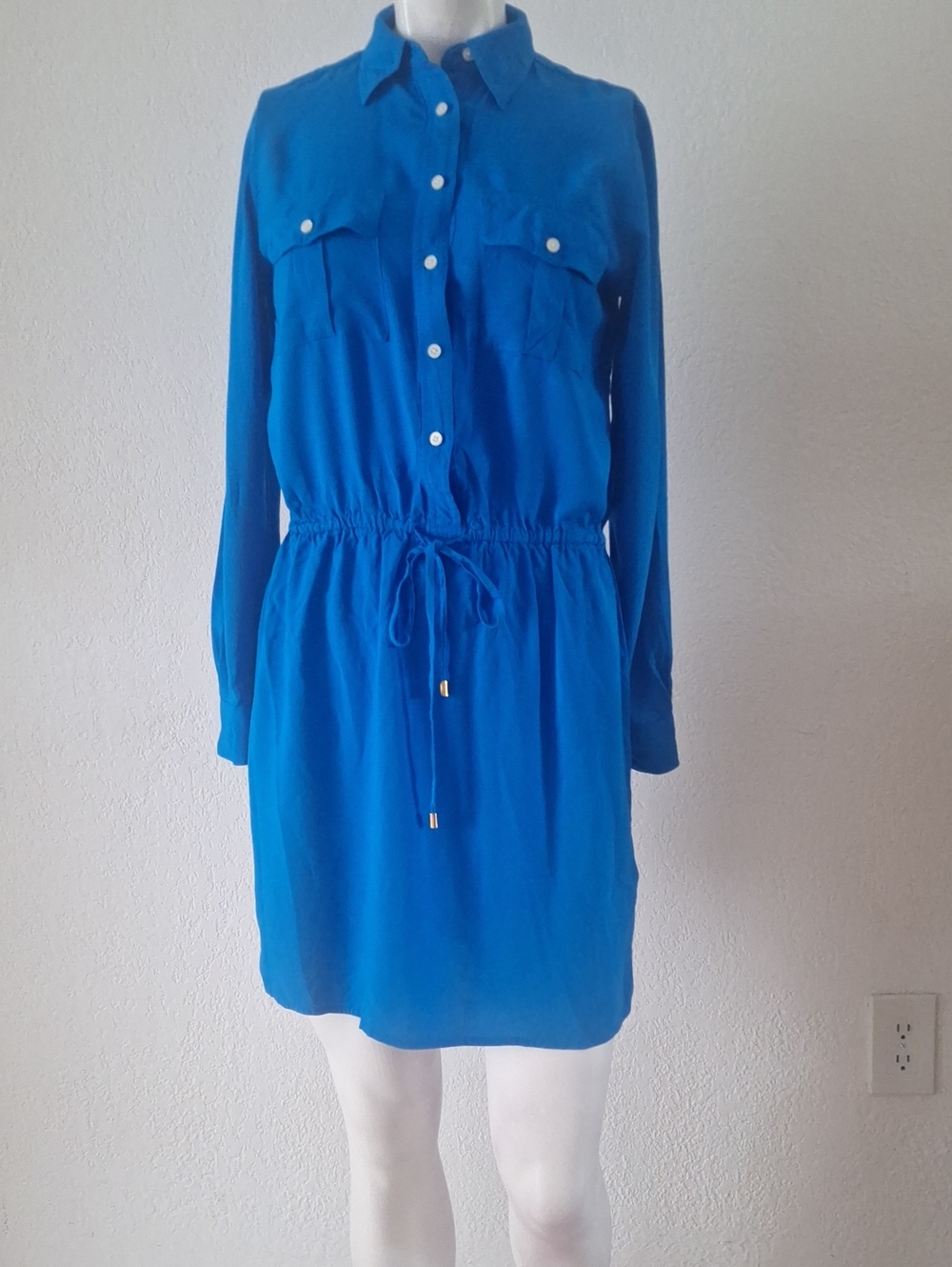 Classic Y2k Ralph Lauren Cobalt Blue Long-Sleeve Shirt Dress Sz 6P